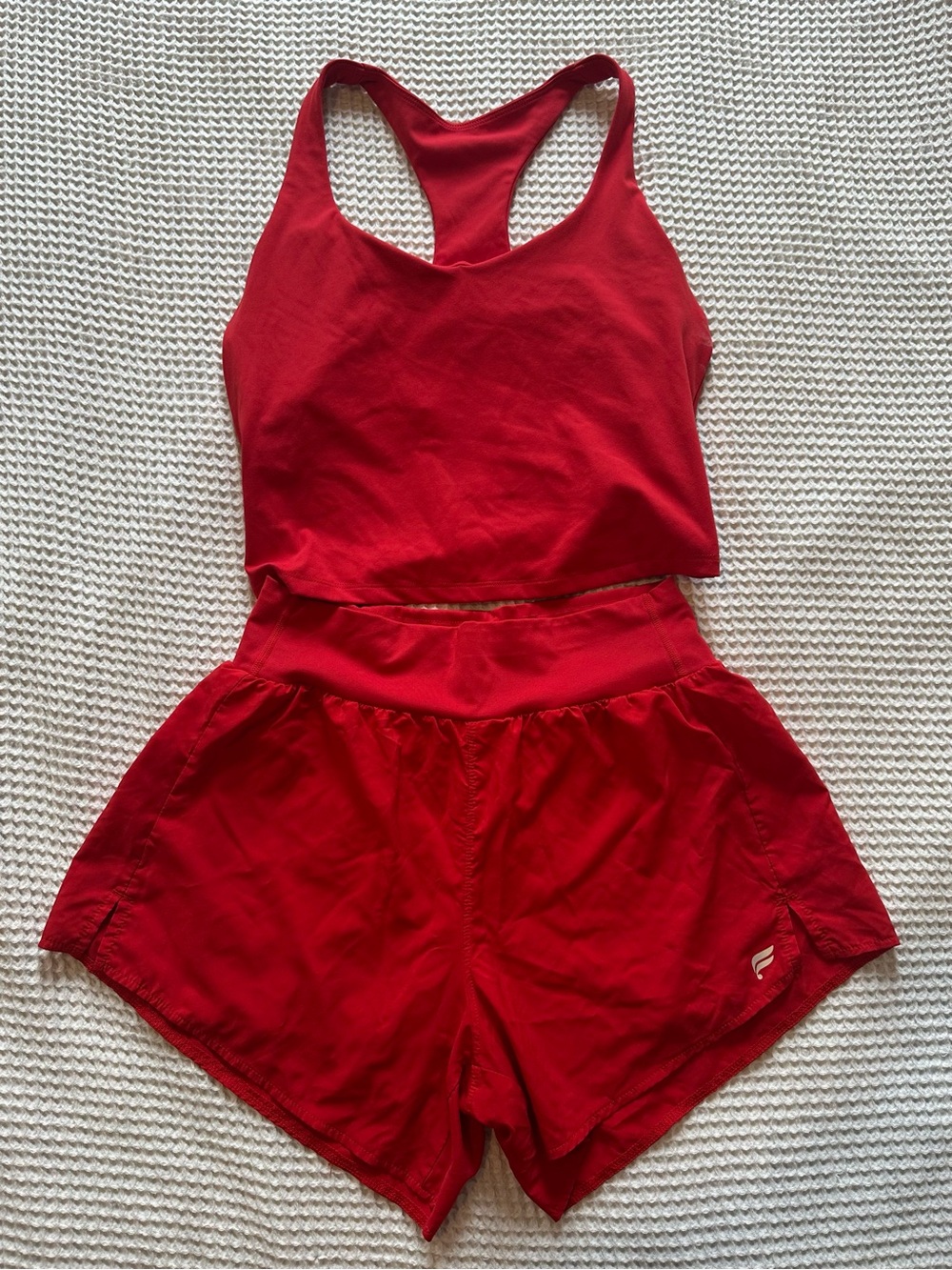 Red Racerback Crop Tank & Running Shorts Set | Fabletics
